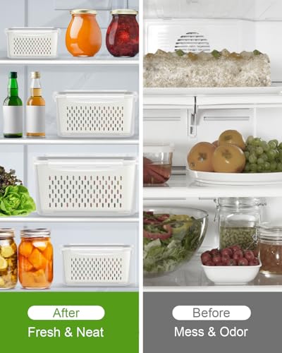 4 Pack Fruit Storage Containers for Fridge Fresh Berry Keeper with Colander (4 Count)
