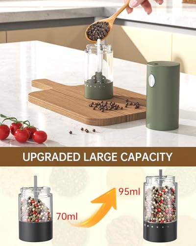 Electric Salt and Pepper Grinder Set Rechargeable Salt and Pepper Mills with Storage Base (2 Count)