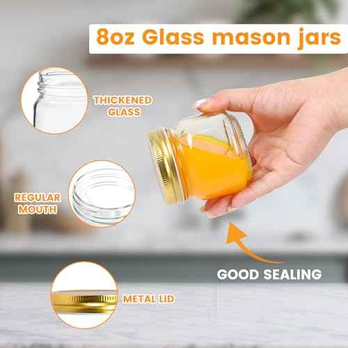 30 Pack Mason Jars 8oz with Glod Lids (30 Count)