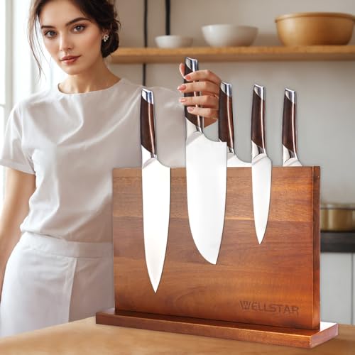 Modern Acacia Magnetic Knife Block Holder 14 x 10 Inches