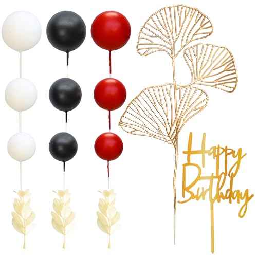 57Pcs Balls Cake Topper Boho Grass Cake topper Pearl Balls Acrylic Happy Birthday Cake Decorations for Wedding Baby Shower Birthday Boho Themed Party Supplies Black Red White (57 Count)
