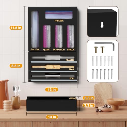9 IN1 Bamboo Storage Bag Drawer Organizer with Cutter