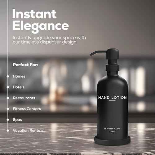 Black Glass Lotion Dispenser with Pump by Brighter Barns
