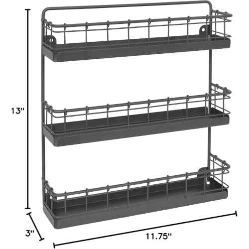 3 Tier Hanging Spice Rack for Wall Black Steel Kitchen Spice Organizer