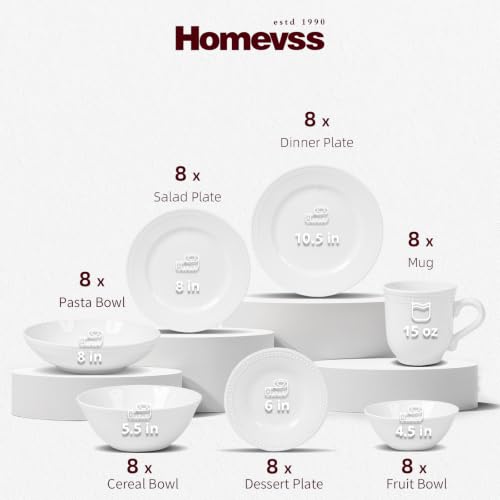 HomeVSS 56 Piece Pearl Dots Stoneware Dinnerware Set