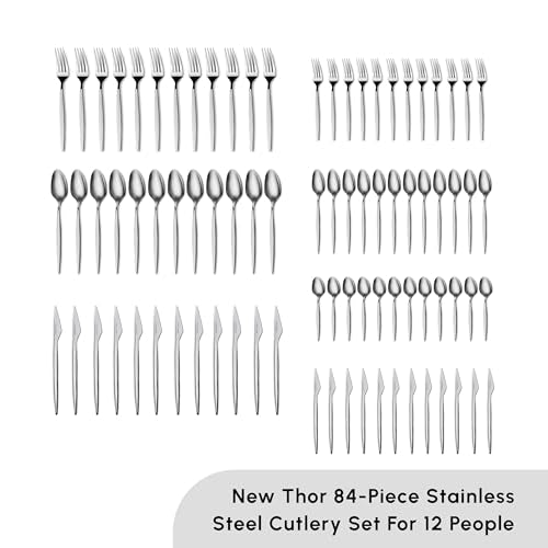 Thor 84 Piece Table Silverware Cutlery Set with Box (84 Count)
