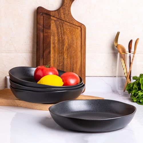 Ceramic 9.75 inch Large Flat Pasta Bowls (4 Count)