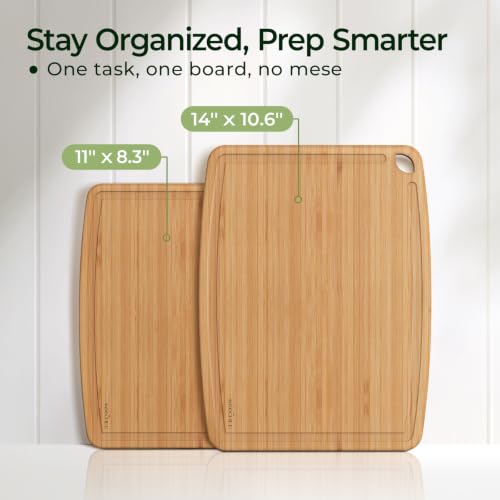 Dishwasher Safe Bamboo Cutting Boards Durable Lightweight Wood Cutting Board for Busy Kitchen (2 Count)