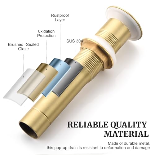 Pop up Sink Drain Stopper for Bathroom Vessel Vanity Sink Art Basin Brushed Gold