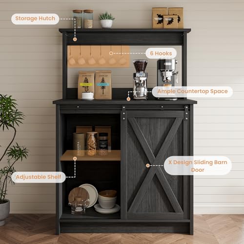 31" Farmhouse Coffee Bar Cabinet with Storage Hutch