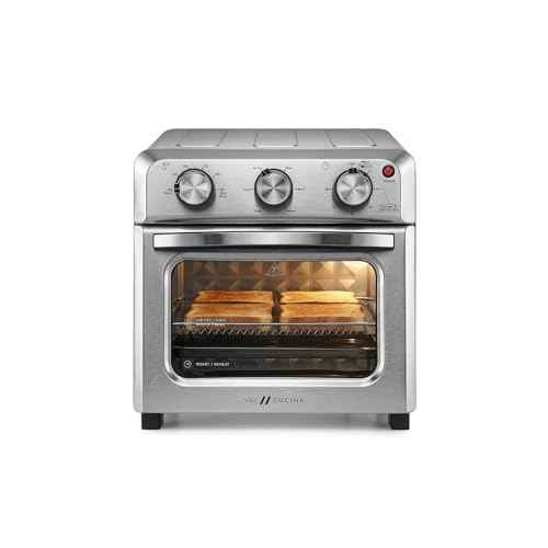 6-in-1 Air Fryer Toaster Oven Combo, Compact 12.7 QT Small Countertop Convection Oven, Fits 9" Pizza & 4 Toast, Hexagon Hybrid Heating, Enamel Baking Pan Included, Stainless Steel Finish