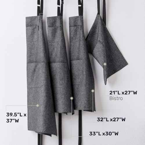 100% Pure Linen Apron Black