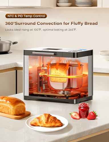 19-in-1 Programmable Bread Maker, 2.2LB Bread Machine with Healthy Ceramic Pan, Stainless Steel Bread Maker Machine with 15H Timer& 1H Keep Warm, Sourdough, Gluten Free, 3 Crust Colors, 53 Recipes