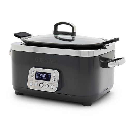 Elite 14-in-1 Nonstick 6QT Electric Slow Cooker, PFAS-Free Ceramic Multi-Cooker, In-Pot Browning, Dishwasher Safe Lid & Removable Crock, Stainless Steel Steamer, Silicone Handles, Graphite