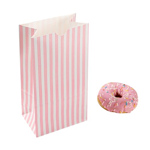 Pink And White Stripe Paper Bag (100 Count)
