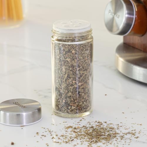 20 Jar Rotating Dark Acacia Wood Spice Rack with Spices Included & 5