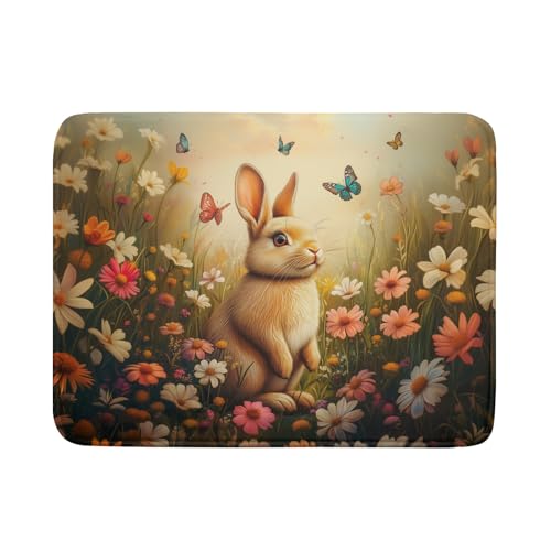 Easter Bunny Dish Drying Mat Flower Butterfly Kitchen Drainer Mat 18x24 inch Absorbent Reversible Dish Rack Pad for Counter Tabletop Decor