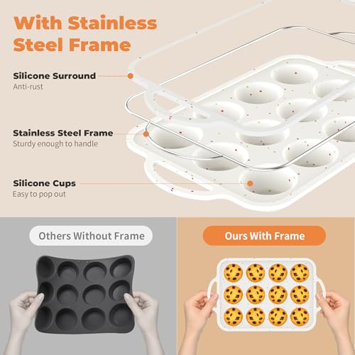 2Pack Silicone Muffin Pan For Baking With Metal Reinforced Frame (2 Count)