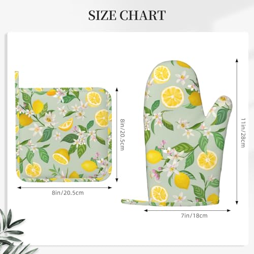 Lemon Oven Mitts Pot Holders Set Silicone Lemon Paper Yellow Citrus Fruit Lemons Kitchen Oven Mitts Heat Resistant Potholders Non (4 Count)