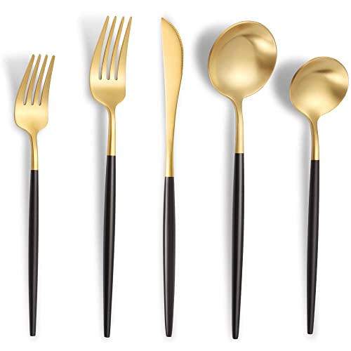 Matte Black Gold Silverware Set for 8 (40 Count)