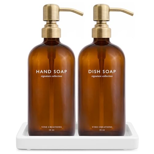Amber Glass Soap Dispenser Set (2 Count)