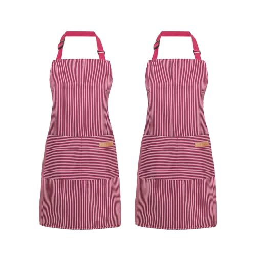 2 Pack Cooking Aprons Adjustable Bib Apron for Women with 2 Pockets (2 Count)