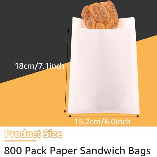 800 Pack Paper Sandwich Bags 8x6 inch Wax Paper Bags (800 Count)