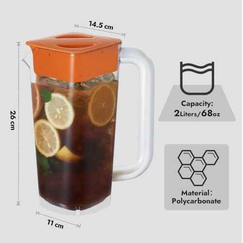 4 Pack 2L 68 oz Plastic Pitcher with Lid & Handle