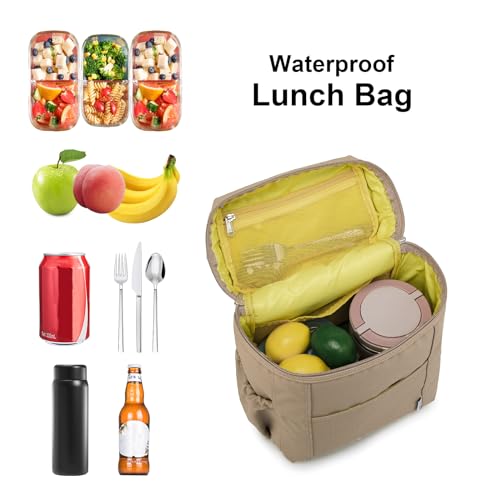 NOL Insulated Lunch Bags for Women Cooler Bag Lightweight Nylon Waterproof Lunch Box for Work Khaki Large 12L