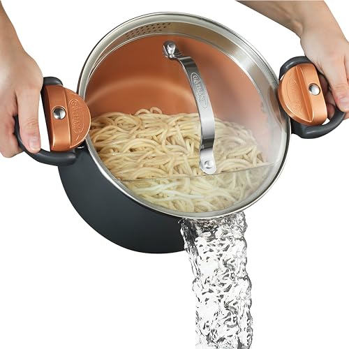 5 Quart Stock Pot Multipurpose Pasta Pot with Strainer Lid & Twist and Lock Handles