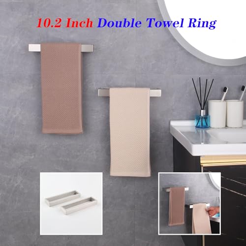 Modern Towel Holder Square Style Brushed Stainless Steel Towel Hanger Towel Ring for Bathroom Wall Mount 2 Pack HG1716