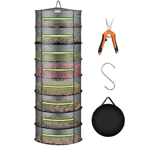 8 Layer Mesh Drying Rack Hanging Design with Green Zippers for Dehydrating