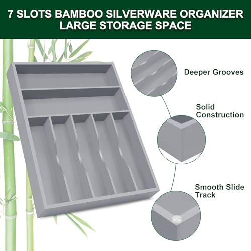 Utensil Organizer 13'' Silverware Drawer Organizer Cutlery Kitchen Bamboo