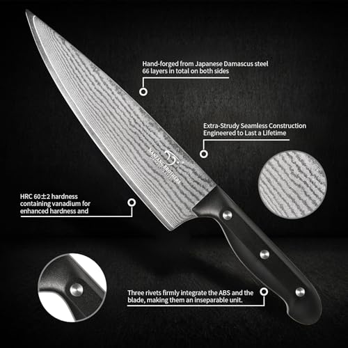 9 Piece Japanese Damascus Kitchen Knife Set with Block (9 Count)
