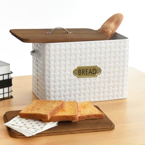 Extra Large Space Saving Farmhouse Bread Box With Wood Lid