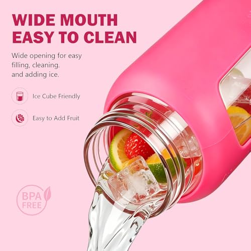 32 oz Glass Water Bottle with Straw and 2 Lids