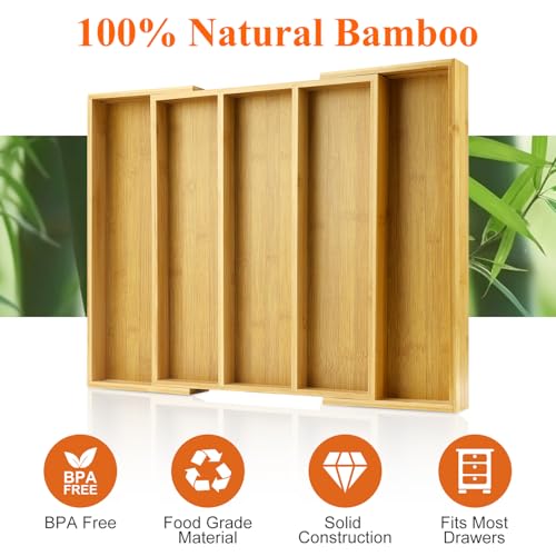 Expandable Bamboo Silverware Drawer Organizer Large Kitchen Utensils Tray