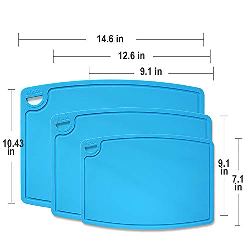 Silicone Thick Cutting Boards Mats Set of 3pcs Foldable & Flexible Design Juice Grooves Easy Grip Handle Dishwasher Safe for Kitchen (3 Count)
