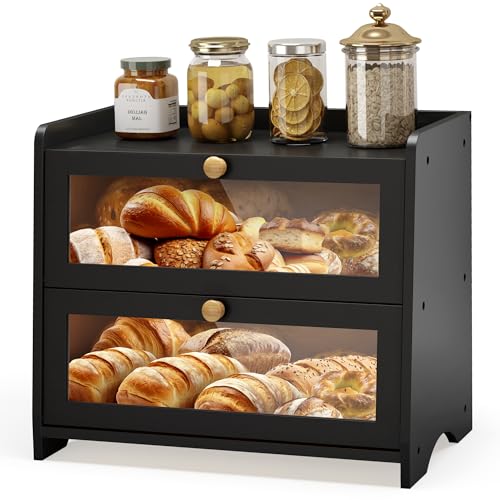 Double Layer Bread Box Container for Kitchen Countertop Homemade Bread