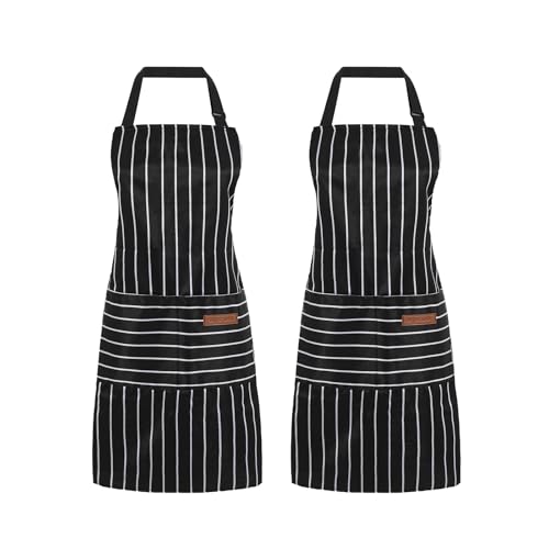 2 Pack Cooking Aprons Adjustable Bib Apron for Women with 2 Pockets (2 Count)