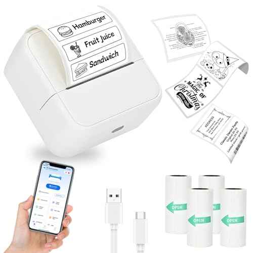 Sticker Printer with 4 Roll Paper Portable Thermal Inkless Printer