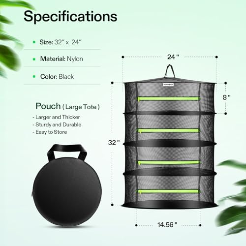 2-Pack 4-Layer Mesh Drying Rack Hanging Design with Green Zippers for Dehydrating, Indoor and Outdoor (Pruning Shears Included) (2 Count)