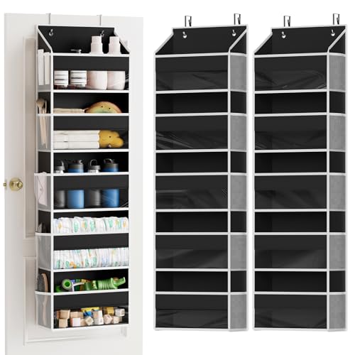 2 Pack Over The Door Organizer with 5 Large Pockets and 10 Mesh Side Pockets