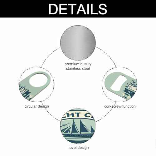 Yacht Club Sign Stainless Steel Bottle Opener Boat Ship Sailor Anchor Ocean Adventure Coast Sailboat Cruise Flat Beer Bottle Opener Keychain for Home Kitchen Bar Restaurant Party Birthday Gift