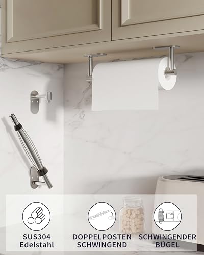 Paper Towel Holder Under Cabinet with Damping Single Hand Operable
