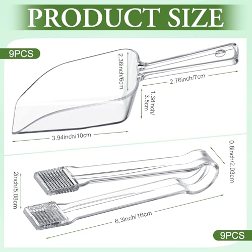 18 Pcs Plastic Serving Tongs Mini Kitchen Tongs Utility and Plastic Kitchen Scoops Clear Ice Scoop Mini Clear Buffet Scoop for Candy Dessert Buffet Ice Snack Coffee Tea (18 Count)