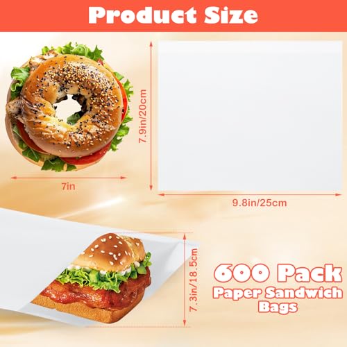 600 Pack Wax Paper Sandwich Bags 8x10 inch Wax Paper Bags (600 Count)
