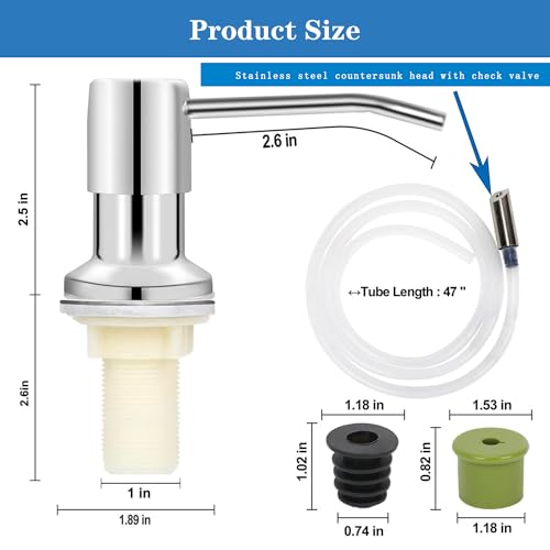 Soap Dispenser for Kitchen Soap Dispenser Pump Chrome with 47" Tube Kit