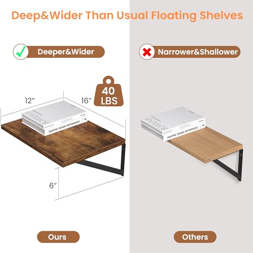 16W x 12D Deep Floating Shelves Set of 2 Rustic Brown (2 Count)