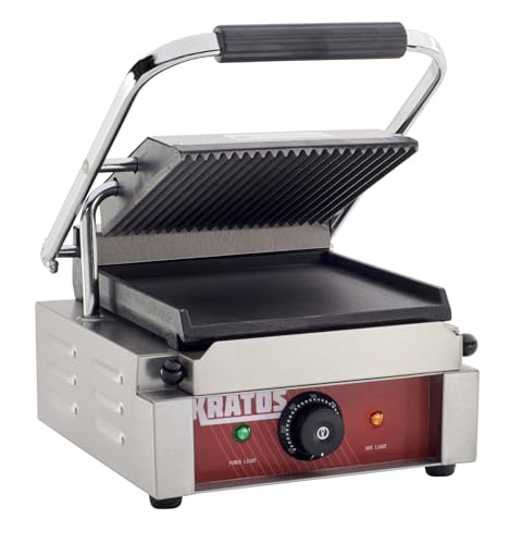 Commercial Electric Panini Sandwich Grill with Grooved Top and Smooth Bottom Plates